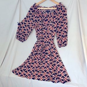 Pink and Navy Tie-waist Dress Off-shoulder Option
